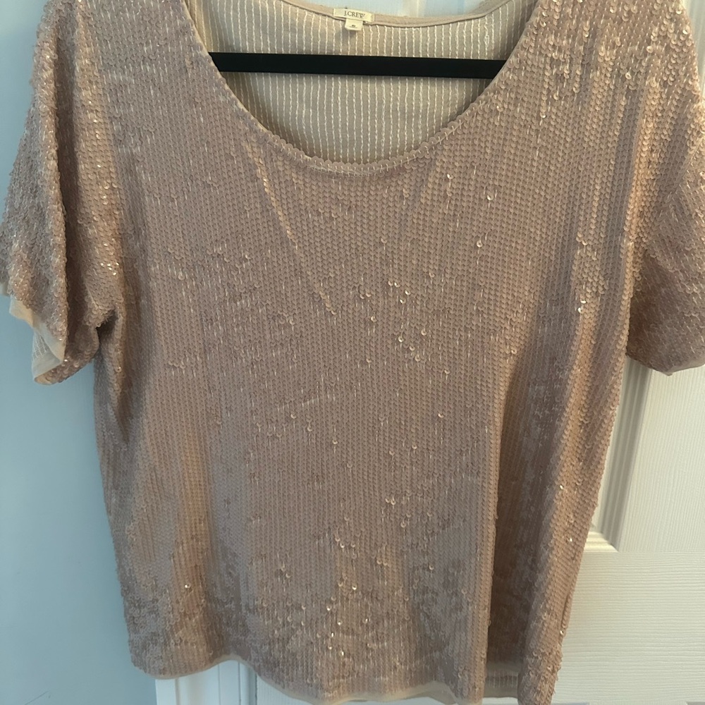 J. Crew Beige Sequin Short Sleeve Top